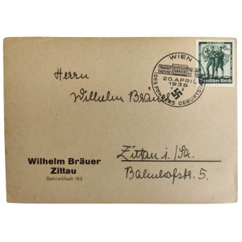 Ensimmäisen päivän postikortti päivämääränä 20. huhtikuuta 1938. Espenlaub militaria