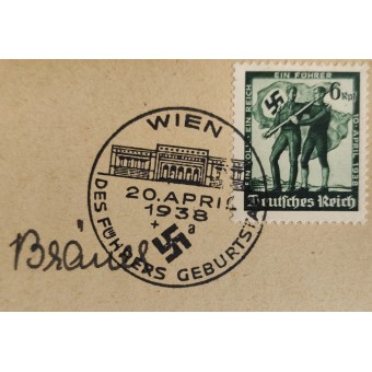 Ensimmäisen päivän postikortti päivämääränä 20. huhtikuuta 1938. Espenlaub militaria