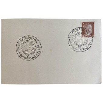 Carte postale de premier jour avec timbre à propos de Sa Wehrkamperft 1942. Espenlaub militaria