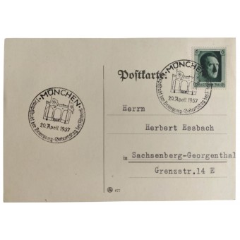 Postal de cumpleaños de Hitler para el 20 de abril de 1937 - Munich. Espenlaub militaria