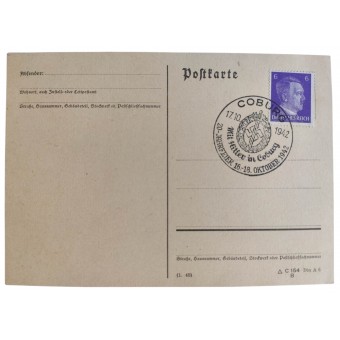 Ensimmäisen päivän postikortti erityisellä leimalla, joka on omistettu Hitlerin vierailulle Coburgissa, 1942 päivätty. Espenlaub militaria