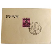 Postikortti ensimmäiseltä päivältä, jossa on miehitetyn Puolan postileima ja Krakova / Krakova-leima