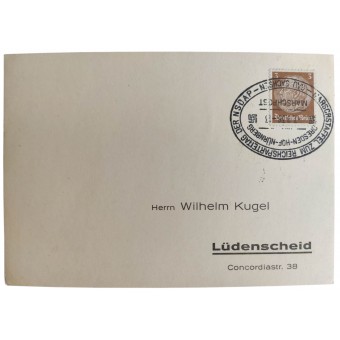 Открытка с редким штампом для Marschstaffel zum Reichsparteitag der NSDAP из Gau Sachsen. Espenlaub militaria