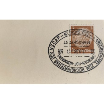 Postal con sello interesante para Marschshaffel Zum Reichsparteitag der Nsdap de Gau Sachsen. Espenlaub militaria