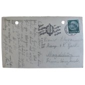 Briefkaart met nazi-motto en postzegel gedateerd met 5 maart 1938