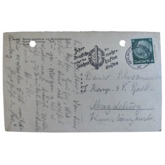 Postal con lema nazi y sello con fecha del 5 de marzo de 1938.. Espenlaub militaria