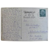 Carte postale avec timbre SA dédiée aux compétitions à Berlin en 1939