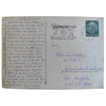 Postal con SA Sello dedicado a las competiciones en Berlín en 1939. Espenlaub militaria