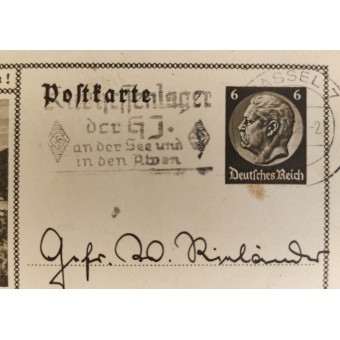 Tarjeta postal con sello especial del campo HJ Kurhessenlager fechada en 1938. Espenlaub militaria