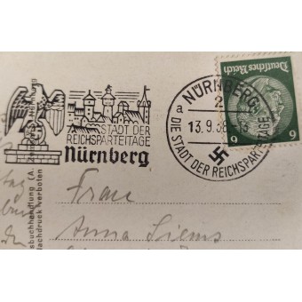 Postkarte mit Briefmarken für die Stadt Nürnberg von 1938. Espenlaub militaria