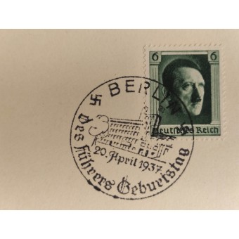 1. päivän postikortti, joka on omistettu Hitlerin syntymäpäivään vuonna 1937. Espenlaub militaria