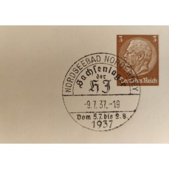 Ensimmäisen päivän postikortti, joka on omistettu HJ Camp Sachsenlagerille vuonna 1937. Espenlaub militaria