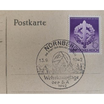 Det första dagspostkortet tillägnat SA:s försvarstävlingar i Nuernberg 1942.. Espenlaub militaria