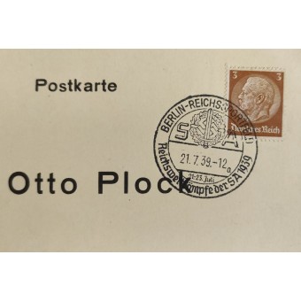 The Primo Day PostCard per SA Event a Berlino nel 1939 - Sa.-Reichswettkämpfe a Berlino-ReichssportFeld. Espenlaub militaria