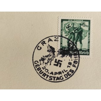 Ensimmäisen päivän postikortti Graz -leimalla, päivätty 20. huhtikuuta. Espenlaub militaria