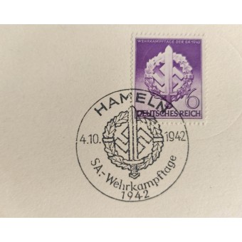 Ensimmäinen päivä postikortti leimalla SA-Wehrkampftage vuonna 1942, Hameln. Espenlaub militaria