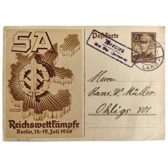 Открытка СА Третьего Рейха - соревнования в Берлине в 1938 году. Espenlaub militaria