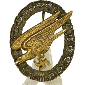 Luftwaffe -laskuvarjohäiriöiden merkki, Fallschirmschützenabzeichen Tombak/Brass, valmistaja C.E. Juncker. Espenlaub militaria