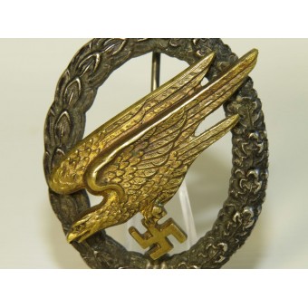 Luftwaffe Parachutists badge, Fallschirmschützenabzeichen tombak/brass, Manufacturer C.E. Juncker. Espenlaub militaria