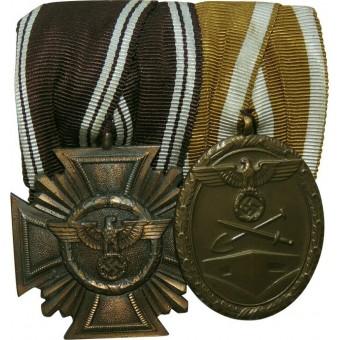 Medalla de barra NSDAP-Dienstauszeichnung en bronce y medalla de Westwall. Espenlaub militaria