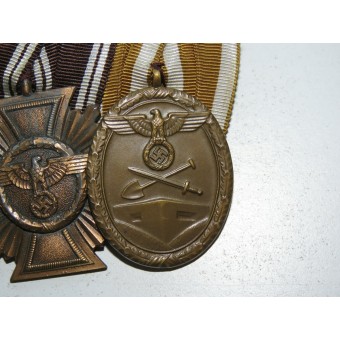 Medaljstång NSDAP-Dienstauszeichnung i brons och Westwall-medalj. Espenlaub militaria