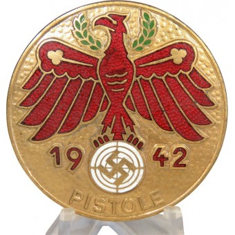 1942 Pistole Schießen Tirol Abzeichen in vergoldeter Bronze. Espenlaub militaria