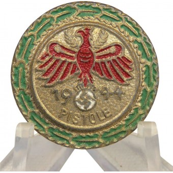 23 mm Tiroler Schießsportabzeichen aus vergoldetem Zink mit Eichenlaub. Espenlaub militaria