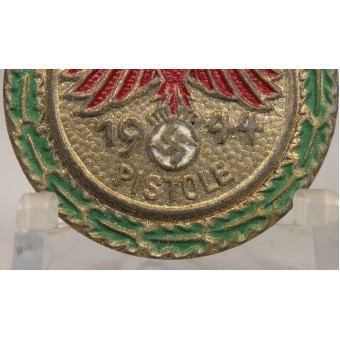 23 mm Золотой Стрелковый Тирольский знак за стрельбу из пистолета 1944 в венке. Espenlaub militaria