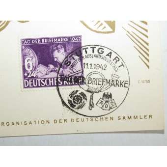 Открытка Stuttgart Stadt der Auslandsdeutschen 11.1.1942 Tag der Briefmarke. Espenlaub militaria