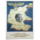 Cartolina di propaganda del Terzo Reich: Plebiscito austriaco13. Marzo 1938 Ein Volk Ein Reich Ein Führer