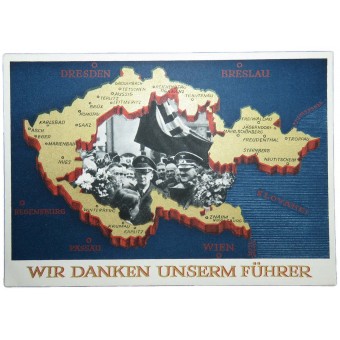 3. valtakunnan propaganda -postikortti: Wir Danken Undererm Führer 12/4/1938. Espenlaub militaria