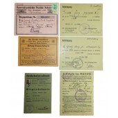 Kuusi NSDAP:n asiakirjaa yhdelle henkilölle.