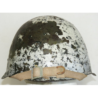 WWII Soviet SSh-40 Steel Combat Helmet with White Winter Camouflage (6-Rivet Type), 1943