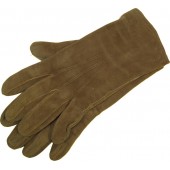 German leather officer's gloves in medium size, light brown suede.