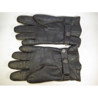 German leather officers gloves in big size, grey leather.. Espenlaub militaria
