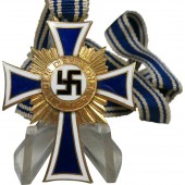 Croix maternelle allemande de la Seconde Guerre mondiale en or avec ruban d'origine