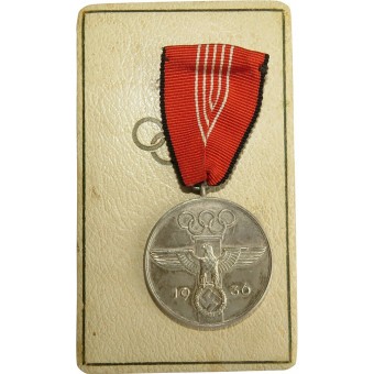 Medaljen från de olympiska spelen i Berlin 1936, i originalförpackningen.. Espenlaub militaria