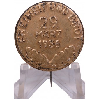 WHW distintivo WW2 tedesco Freiheit und Brot 29. Marz 1936 Rally Badge. Espenlaub militaria