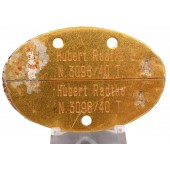 Erkennungsmarke Hubert Radke N. 3096/40 T. N.- Nordsee. T.- Technischer Laufbahn