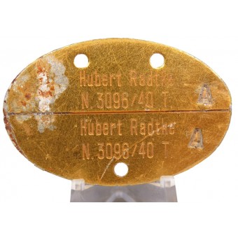 ID-schijf Hubert Radke N. 3096/40 T. N.- Nordsee. T.- Technischer Laufbahn. Espenlaub militaria