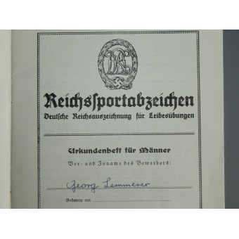 Het certificaat van conformiteit met normen voor de toekenning van een DRL-badge. Espenlaub militaria