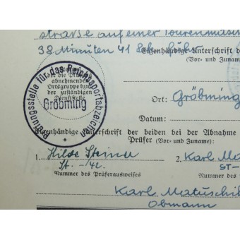 The certificate of conformity to standards for the award of a DRL badge. Espenlaub militaria