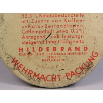 Saksalainen WW2 -suklaa -tina, jossa on alkuperäinen sisältö, Wehrmacht -kysymys.. Espenlaub militaria