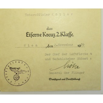 Fliegererinnerungsabzeichen Juncker e una serie di documenti per Oberfeldwebel Heinz Köhler