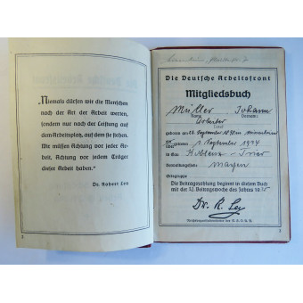 Membership booklet of the Deutsche Arbeitsfront (DAF). Espenlaub militaria