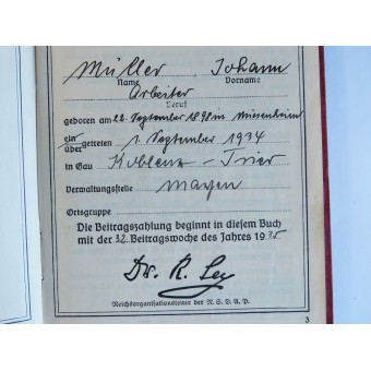 Membership booklet of the Deutsche Arbeitsfront (DAF). Espenlaub militaria
