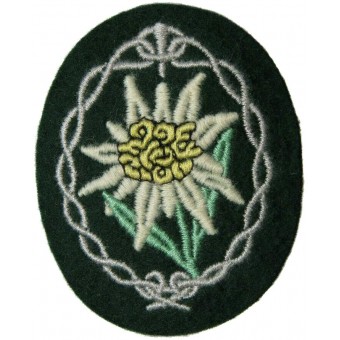 Нарукавный знак горного егеря, машинная вышивка на тёмно-зелёном фетре. Espenlaub militaria