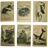 Segunda Guerra Mundial Conjunto de 6 tarjetas postales de propaganda. Impresas en 1945. Raras.
