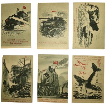 WW2 -sarja 6 propaganda -postikorttia. Painettu vuonna 1945. Harvinainen!. Espenlaub militaria