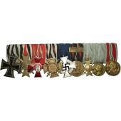 Barretta di medaglie con 9 medaglie, dal periodo antecedente la prima guerra mondiale fino alla seconda guerra mondiale